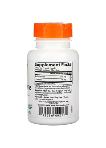 Бенфотиамин 300 из BenfoPure, Benfotiamine 300 из BenfoPure, 300 мг, 60 вегетарианских капсул 2534 Doctor's Best (364194932)