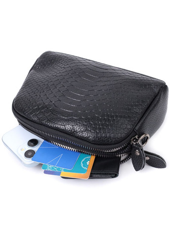 Компактна сумка для жінок на два відділення з натуральної шкіри 22799 Чорний Vintage (329196910)