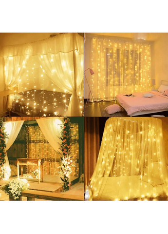 Світлодіодна внутрішня кімнатна гірлянда штора на вікно з живленням від USB 2х2 м 160 LED (478625-Prob) Тепла біла Unbranded (307503170)