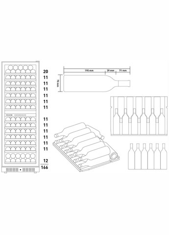 Холодильник для вина, 177х59.5х68, холод.відд.418л, зон - 1, бут-166, диспл, підсвітка, чорний PHILCO (314929917)