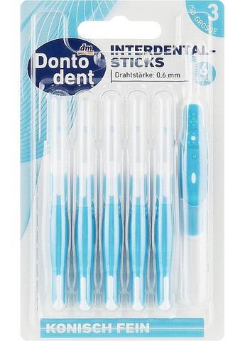 Міжзубні щітки, 0,6 мм, блакитні Interdental-Sticks ISO 3 6шт (2-942428) Dontodent (369791725)