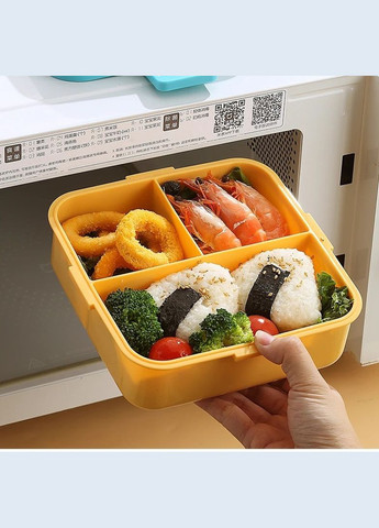 Дитячий ланч бокс на 2 яруса, 6 герметичних секцій Super Dino 1.6л з соусницею 70мл, голубий More (317253883)