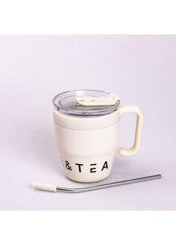 Термочашка Coffee & Tea з трубочкою Бежева Yiwu (362456034)