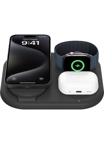 Зарядний пристрій бездротовий 3в1 Magnetic Foldable iPhone/Watch/AirPods, Qi2 15Вт, чорний Belkin (315435732)