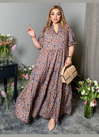 Бежевое повседневный платье женское больших размеров Liton с цветочным принтом