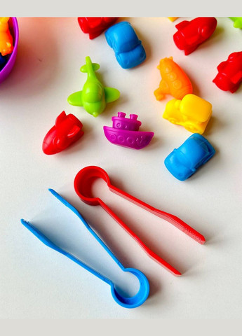 Розвиваюча гра Сортер Монтессорі по кольорам FD2188 з пінцетами та тарілочками Транспорт Fun Game (327797192)