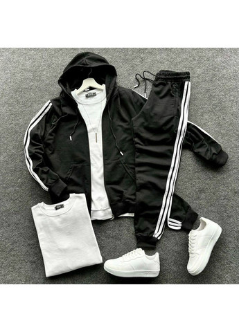 Черный демисезонный костюм спортивный мужской петля двунитка,не кошлатится,штаны и кофта с лампасами Україна