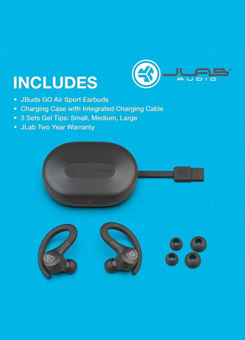Безпровідні навушники Go Air Sport з чохлом для заряджання чорні JLab (292734848)