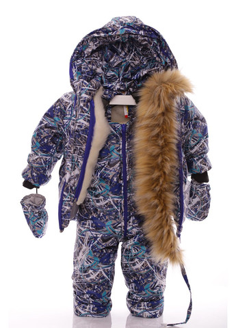 Зеленый зимний комбинезон для мальчика на холлофайбере с принтом абстракции бэбик зелёный 80 см (44963) BABYKROHA