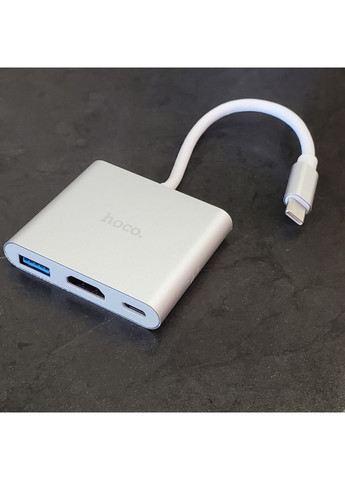 Кабель-переходник HB14 Easy use Type-C Adapter(Type-C to USB3.0+HDMI+PD) Silver Hoco (355412599)
