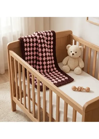 Плюшевый плед вязаный 96 см*92 см, Розовый, бордовый. Handmade (406091616)