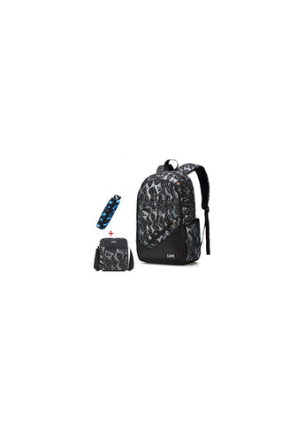 Рюкзак черный с серыми треугольниками с пеналом и сумкой в комплекте L&L (290683253)