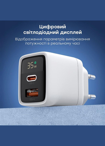 Сетевое зарядное устройство для PD6052 PD35W GAN A+C White (43-00128) CHOETECH (317463579)