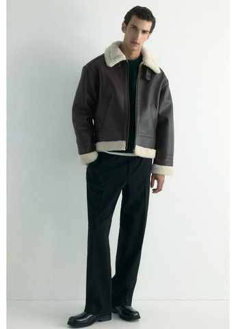 Темно-коричнева зимня чоловіча куртка дублянка з екошкіри н&м (58658) s темно-коричнева H&M