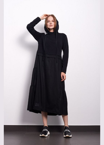 Чорна кежуал дизайнерська жіноча сукня чорна міді mkpr8847-5 Modna KAZKA