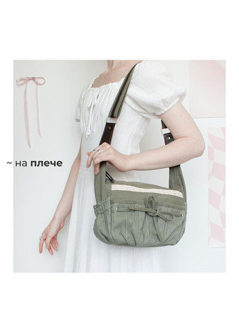 Сумка крос-боді FairyCore на блискавку місткий месенджер лоліта азійський ретро стиль оливкова з мереживом й шнурівкою аніме y2k No Brand (369153901)