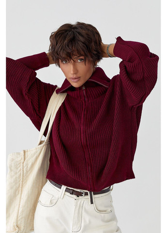 В'язаний жіночий кардиган на блискавці - бордо колір Lurex (370602131)