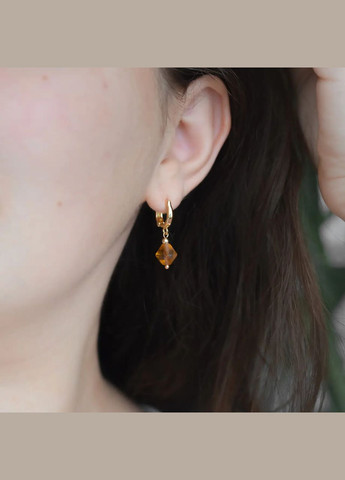 Сережки натуральний камінь Цитрин біконус, фур-ра гіп-ний сплав колір золото d-6,5мм+- L-26мм No Brand Підвіски (334350408)