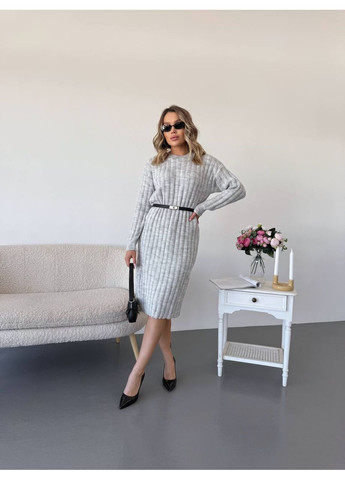 Сіра жіноча тепла вязана шерстяна сукня інтер вязка резинка до коліна сіра You Best