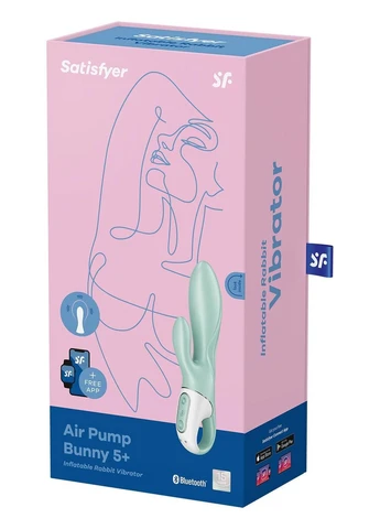 Вибратор с отростком для клитора со смартфона зеленого цвета Air Pump Bunny 5+ Satisfyer (382846390)