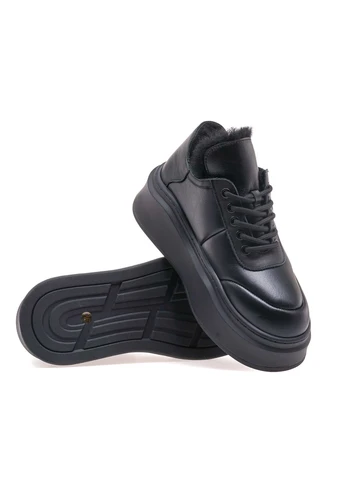 Кроссовки женские AM2302M-1-1/BLACK LEATHER Arees Meniwa чёрные зима (308790475)