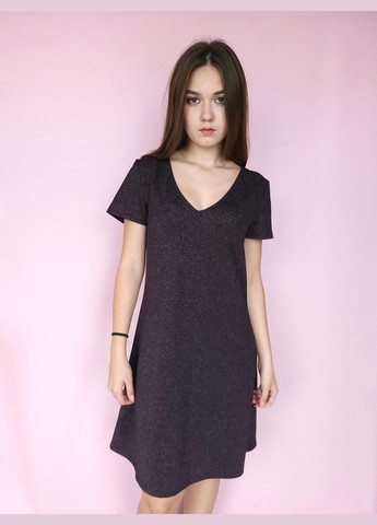 Темно-фиолетовое платье женское з бантом на спинке с блестящей ниткой Promod