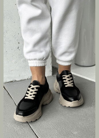 Чорні осінні трендові універсальні жіночі кросівки з натуральної замші та шкіри InFashion Кросівки