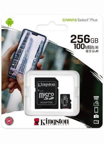 Карта пам'яті microSDXC Canvas Select Plus Class 10 UHS-I U1 V10 A1 + SD-адаптер 256GB Full HD та 4K Kingston (323000726)