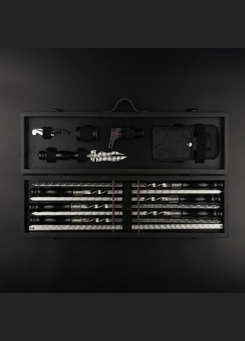 Шашлычный набор-комплект на подарок другу на 6 шампуров "Grills " Черный | 20 предметов Handmade G1 (342745303)