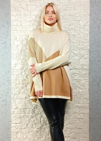 Бежевый зимний джемпер джемпер Cosmoda оверсайз з викоким коміром