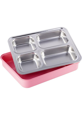 Ланч-бокс Snack 1800мл розовый контейнер для еды на 4 секции из нержавеющей стали и пластика Kamille (368986660)