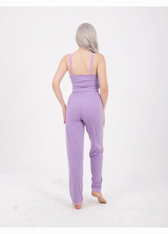 Сиреневая всесезон пижама julia брючная в рубчик набор майка брюки брюки с декором рюши майка + брюки No Brand Піжама в рубчик Julia чорний