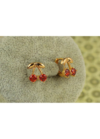 Сережки дитячі вишенькі з червоними каменямим 1,1 см золотисті Xuping Jewelry (365248858)