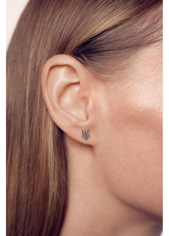 Срібні сережки-пусети "Тризуб" покриті родієм 💎 | Символ гордості та стилю силіконова застібка Family Jewelry House (361224881)