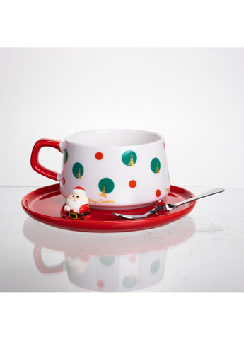 Чашка для латте-арту порцелянова Christmas Tree 250 мл з блюдцем FM-CS-10D No Brand (368641547)