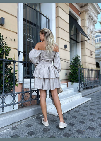 Бежева повсякденний, святковий, вечірня жіноча літня сукня в стилі бохо з пишною спідницею Україна однотонна