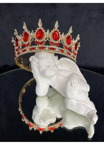 Корона с красными камнями Золото 12.5х5.5 см Металлическая корона на голову Декоративная корона на голову No Brand (369162817)
