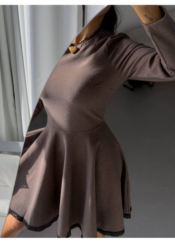 Коричневое праздничный элегантное платье с длинным рукавом и пышной юбкой ✨ замеры в описании силуэтная Vione однотонное