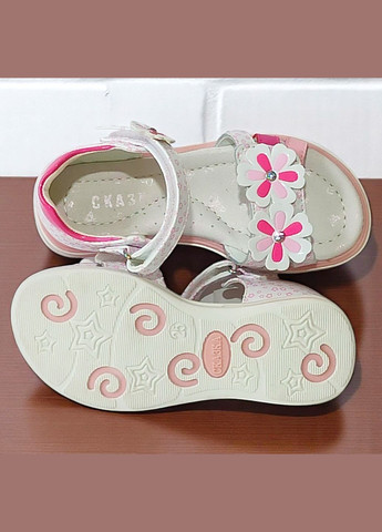 Белые ортопедические босоножки открытые сандалии на липучках для девочки Сказка со стразами, с камнями, с цветами