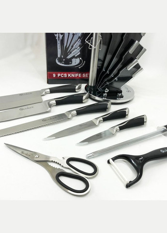 Набор ножей UN-1834 с вращающейся подставкой 9 предметов, Ножи кухонные из нержавеющей стали Unique (364663843)
