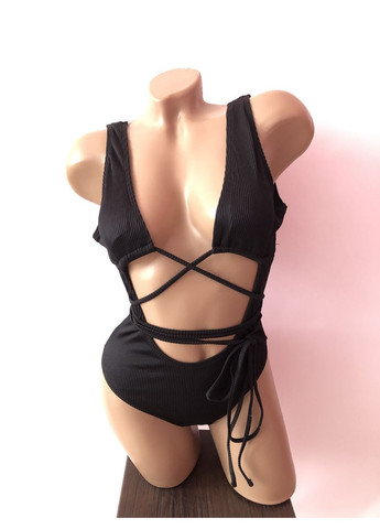 Чорний літній жіночий суцільний купальник монокіні цілісний No Brand