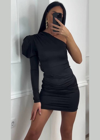 Черное коктейльное, праздничный, карнавальный, вечернее женское платье силуэтная, на одно плечо No Brand