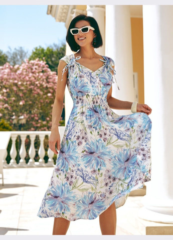 Білий кежуал біла сукня з квітковим принтом і фігурним вирізом кльош Dressa з квітковим принтом