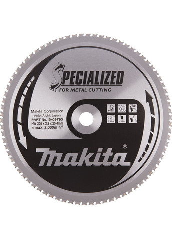 Пиляльний диск Specialized B09793 (305x25.4 мм, 78 зубів) по металу (6621) Makita (267819583)