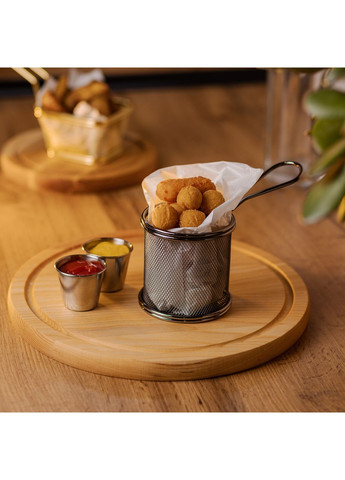 Корзина сервировочная для фри и снеков 9×9×9 см с гальваническим покрытием Черная Zhongjing (360455341)