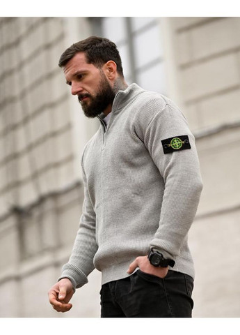 Светло-серый мужской вязанный свитер stone island half-zip (370589557)