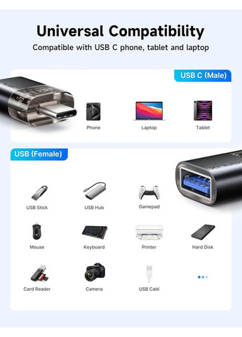 Адаптер-перехідник Type-C to USB 3.0, 5Gbps, black Jsaux (363329798)