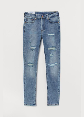 Голубые демисезонные прямые джинсы regular fit с потертостями для мужчины 0825927-010 H&M