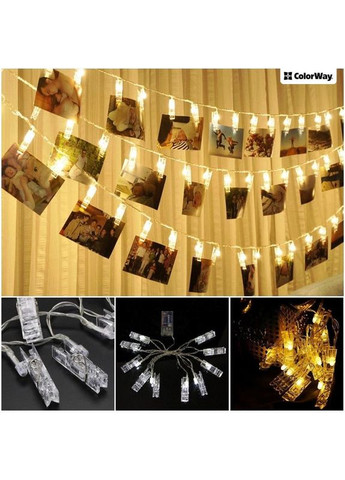 Світлодіодна гірлянда (CW-LCP-20L30B) 20LED, 3м, з прищіпками для фото Colorway (370619214)