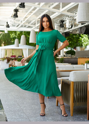 Зеленое повседневный платье миди с поясом на запах No Brand однотонное